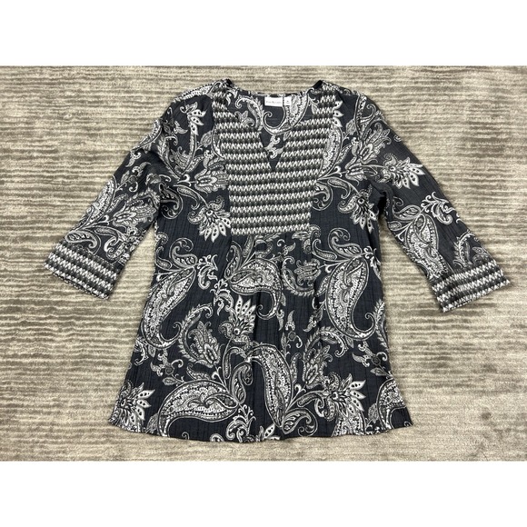 Kim Rogers Top Womens Medium‎ Gray White 3/4 Sleeve VNeck Rayon Blend - Picture 1 of 11